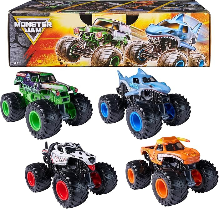 Monster Jam, All Stars 4-Pack Monster Trucks, Official Grave Digger, Megalodon, Dalmatian and El ... | Amazon (US)