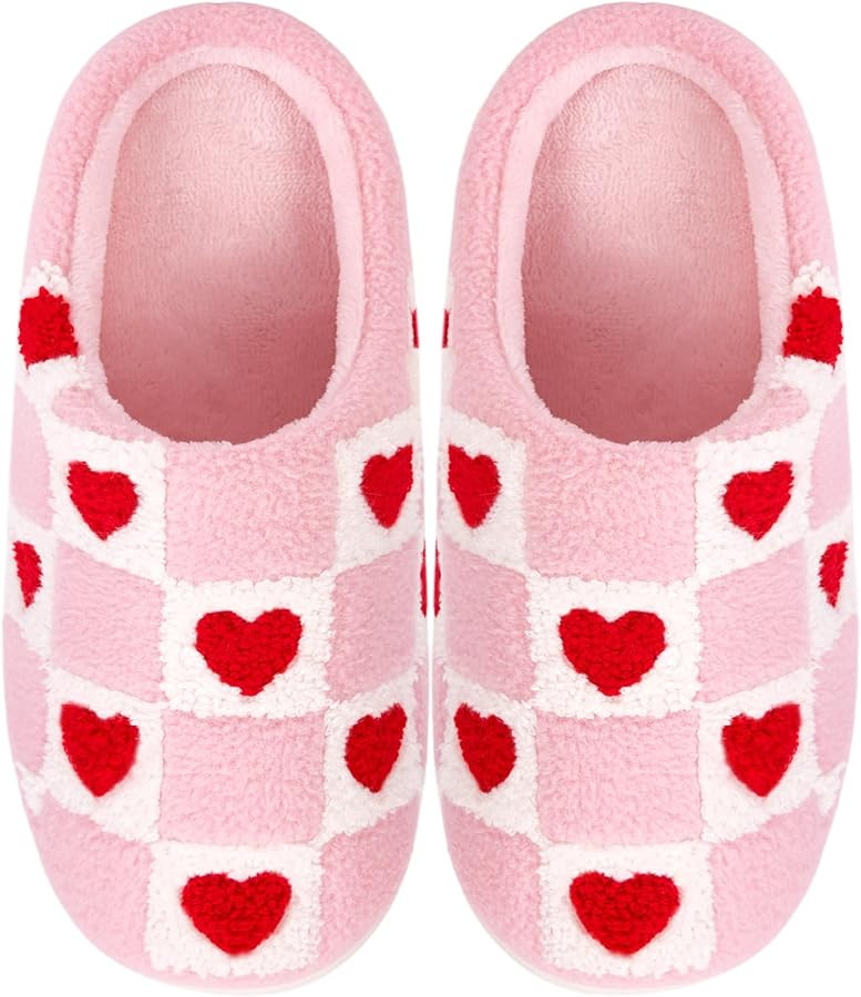 FANGARDEN Valentines Heart Slippers for Women Men, Fuzzy Memory Foam Cute House Slippers, Non-Sli... | Amazon (US)