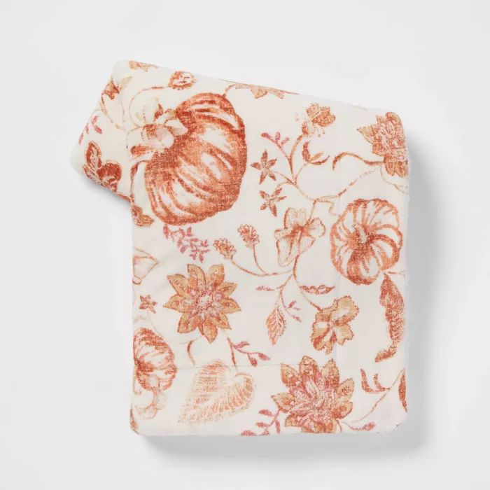 Pumpkin Printed Plush Throw Blanket with Sherpa Reverse Cream - Threshold™ | Target