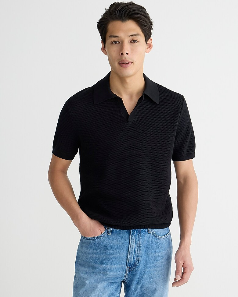 Short-sleeve cotton mesh-stitch johnny-collar sweater-polo | J. Crew US