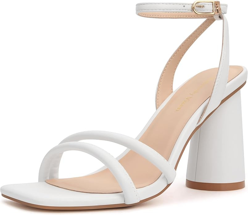 Women's Block High Heels Square Toe Heeled Sandals Ankle Strap Shoes | Amazon (US)