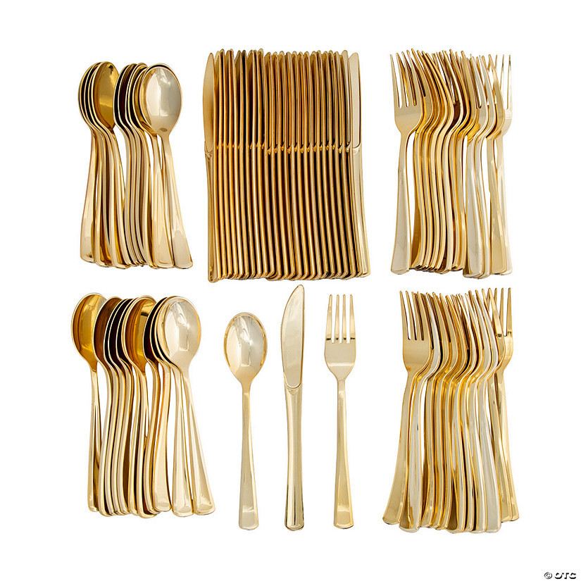 72 Pc. Premium Metallic Gold Plastic Cutlery Set for 24 Guests | Oriental Trading Company