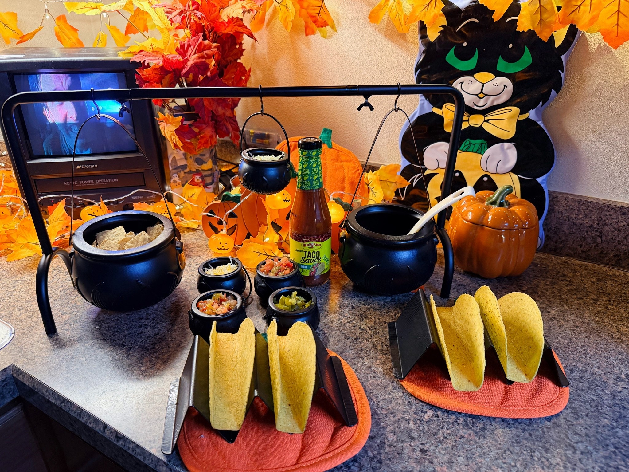 Halloween taco platter setup