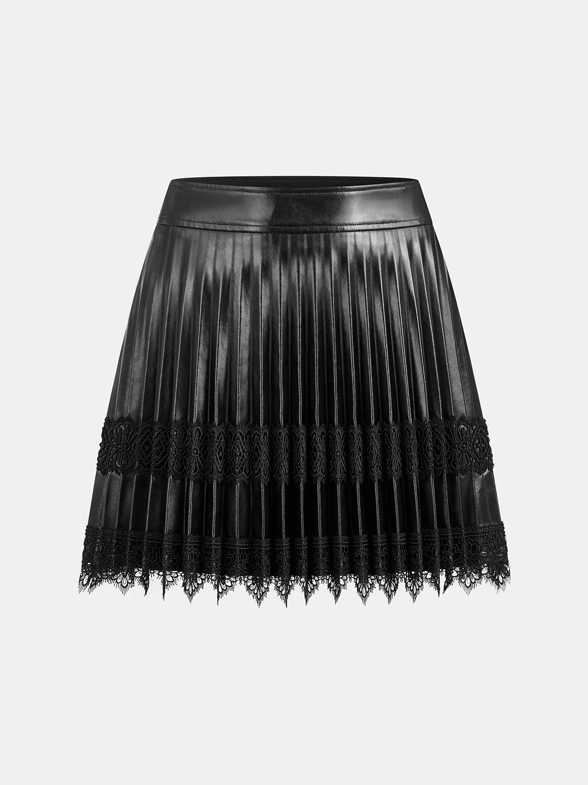 Faux Leather Pleated Lace Mini Skirt | Commense