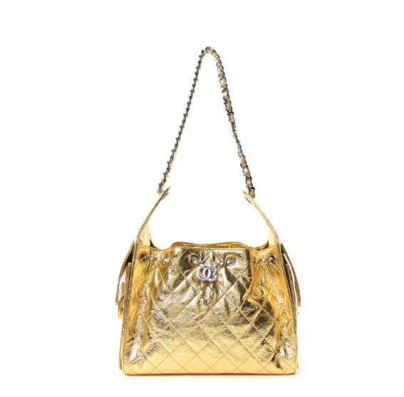 Chanel
Metallic Aged Calfskin Quilted Small Chanel 25 Handbag Gold 

 