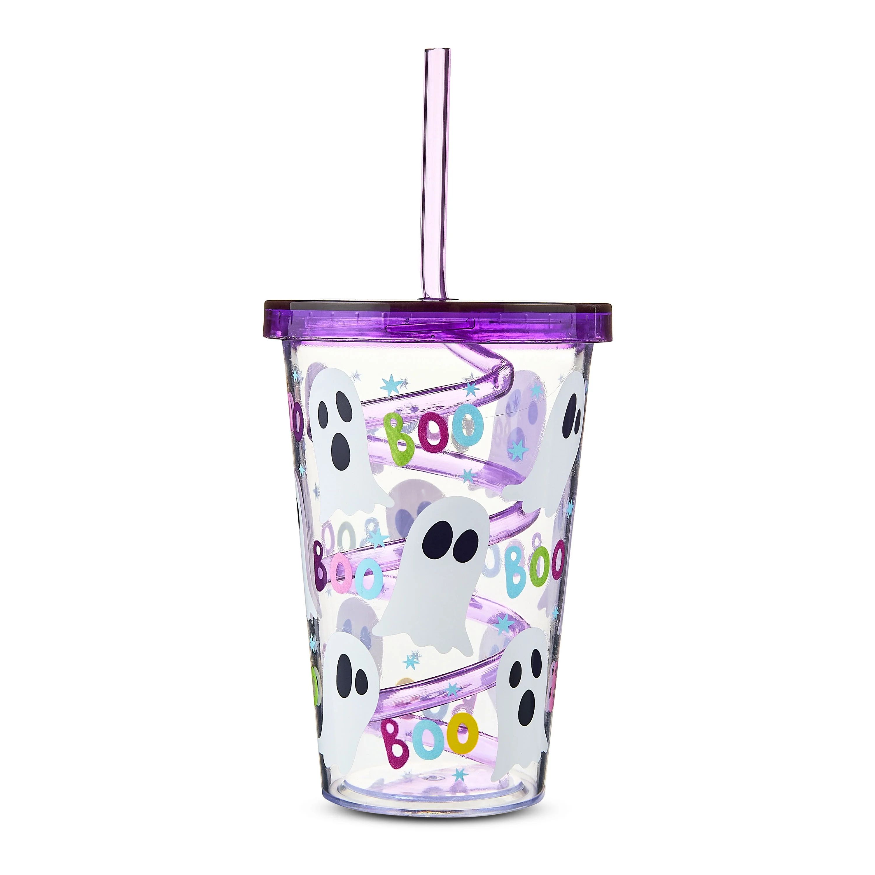 Halloween Purple Ghost Tumbler with Swirly Straw, 14 fl oz, by Way To Celebrate | Walmart (US)