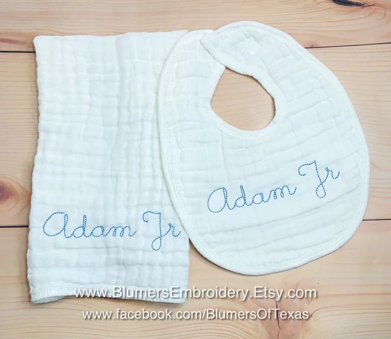 Monogrammed Muslin Burp Cloth & Baby Bib SET, Custom Personalized Infant Newborn Boy Girl Name Ba... | Etsy (US)