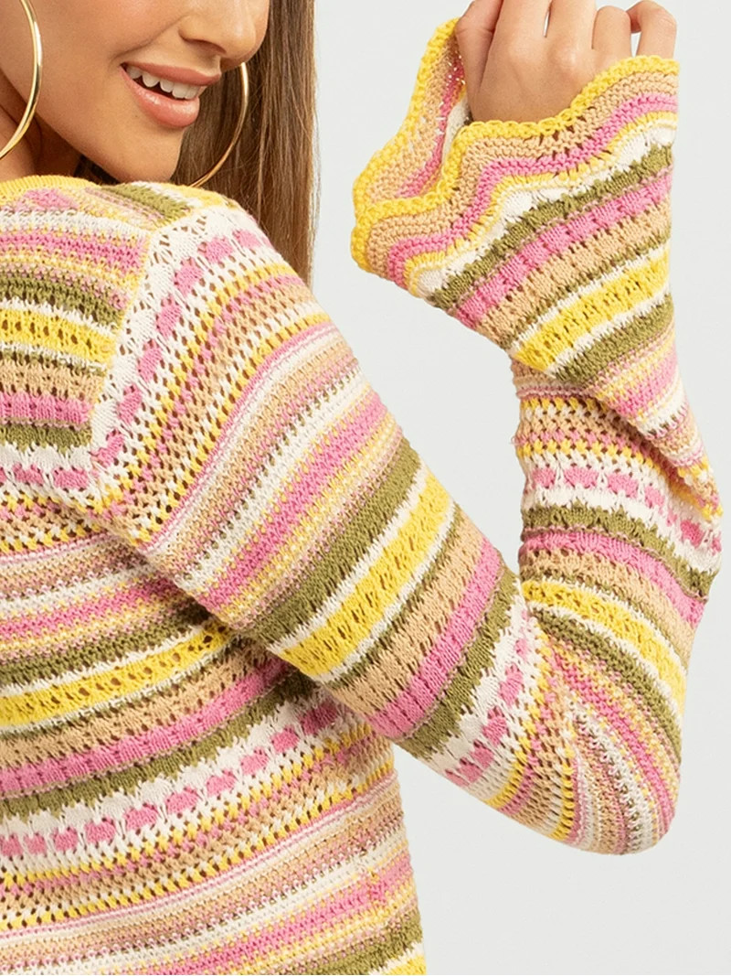 Jessica Simpson Women's Lilianna Cotton Pointelle Sweater with Long Sleeves, Lightweight, Sizes X... | Walmart (US)