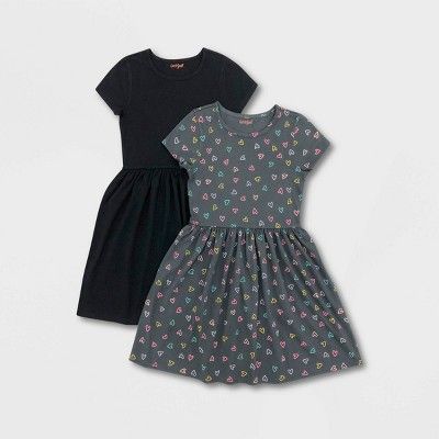 Girls' 2pk Short Sleeve Knit Dress - Cat & Jack™ Black/Charcoal | Target