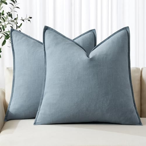 MIULEE Decorative Linen Pillow Covers 24x24 Inch Blue Grey ​Boho Farmhouse​ ​Neutral Couch Throw Pillows for Bed Pack of 2 Accent Pillowcase Spring Modern Sofa Cushion Livingroom Home Decor | Amazon (CA)