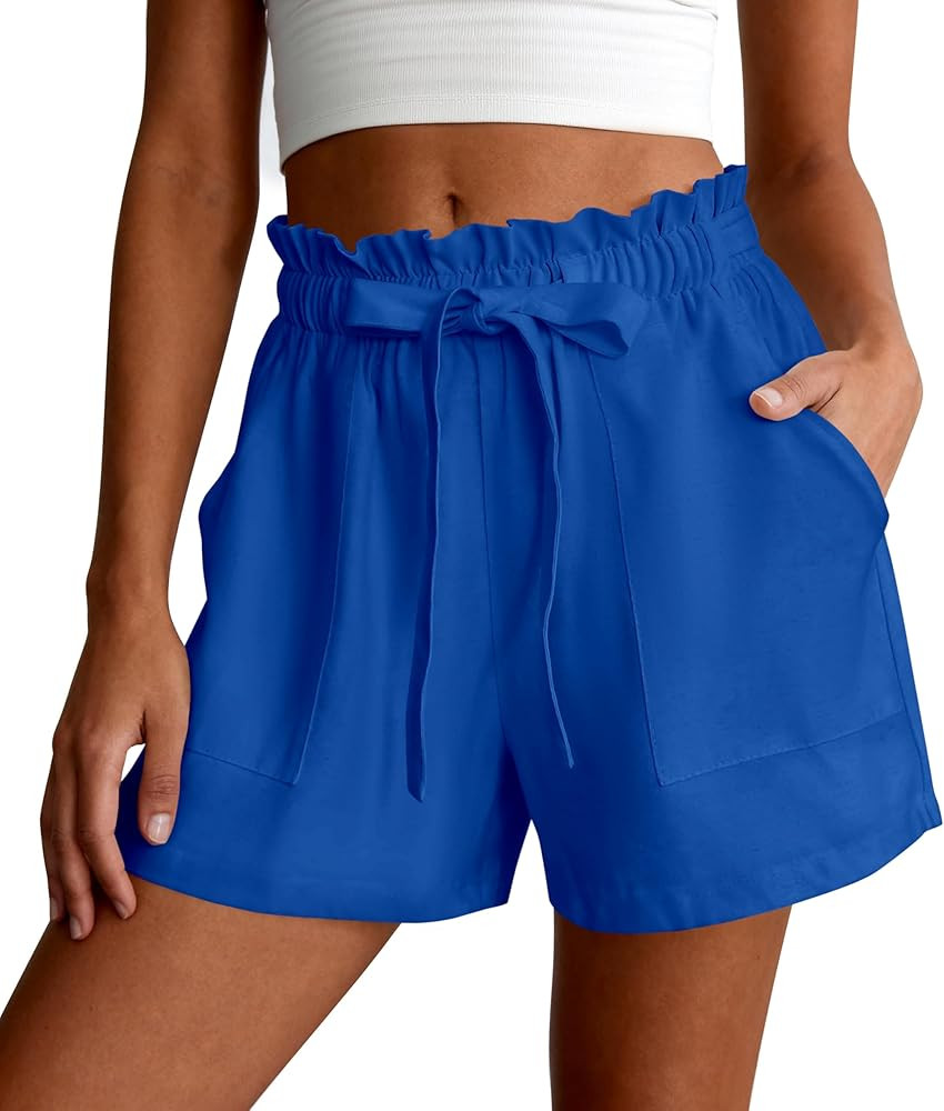 PRETTYGARDEN Summer Shorts for Women Casual Ruffle Drawstring High Waist Wide Leg Comfy Lounge Sh... | Amazon (US)
