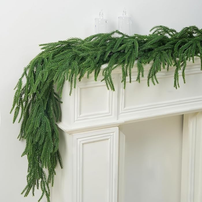 2 PCS-9FT Artificial Norfolk Pine Garlands - Real Touch Winter Pine Garland, Green Artificial Gre... | Amazon (US)