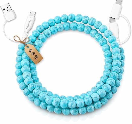 Stylish Beaded Phone Charger Cable Colors USB Charging Cord for Smartphones (4-1, Turquoise, 6.6f... | Amazon (US)