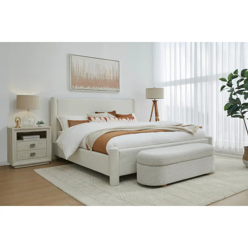Burke Upholstered Platform Bed in Cottage Cheese Boucle | Overstock
