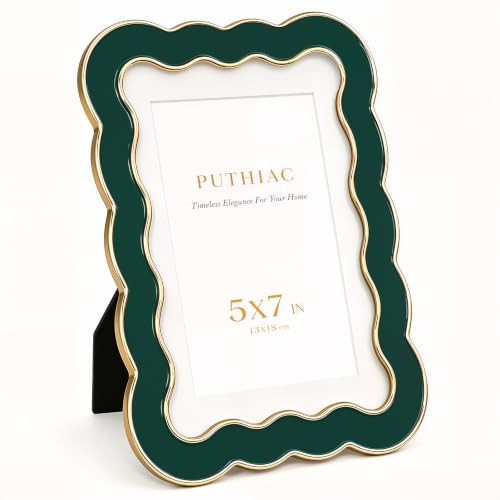 puthiac 5x7 Scalloped Wavy Metal Picture Frame, Gold Edge, Hidden Jade | Amazon (US)