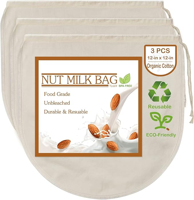 3 PCS 12"x12" Nut Milk Bags - 100% Unbleached Cotton Cheesecloth, Reusable Food Strainer Colander... | Amazon (US)