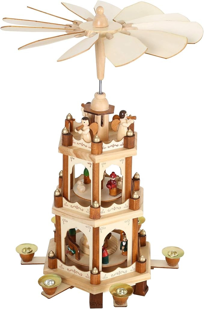 17 Inch Wooden Christmas Pyramid Windmill Candle Holders - 3 Tiers Carousel- Hand Painted Nativit... | Amazon (US)