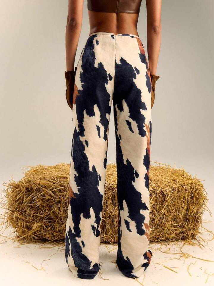 TypaGal Winter Multi Colour Print Straight Leg Pants | SHEIN