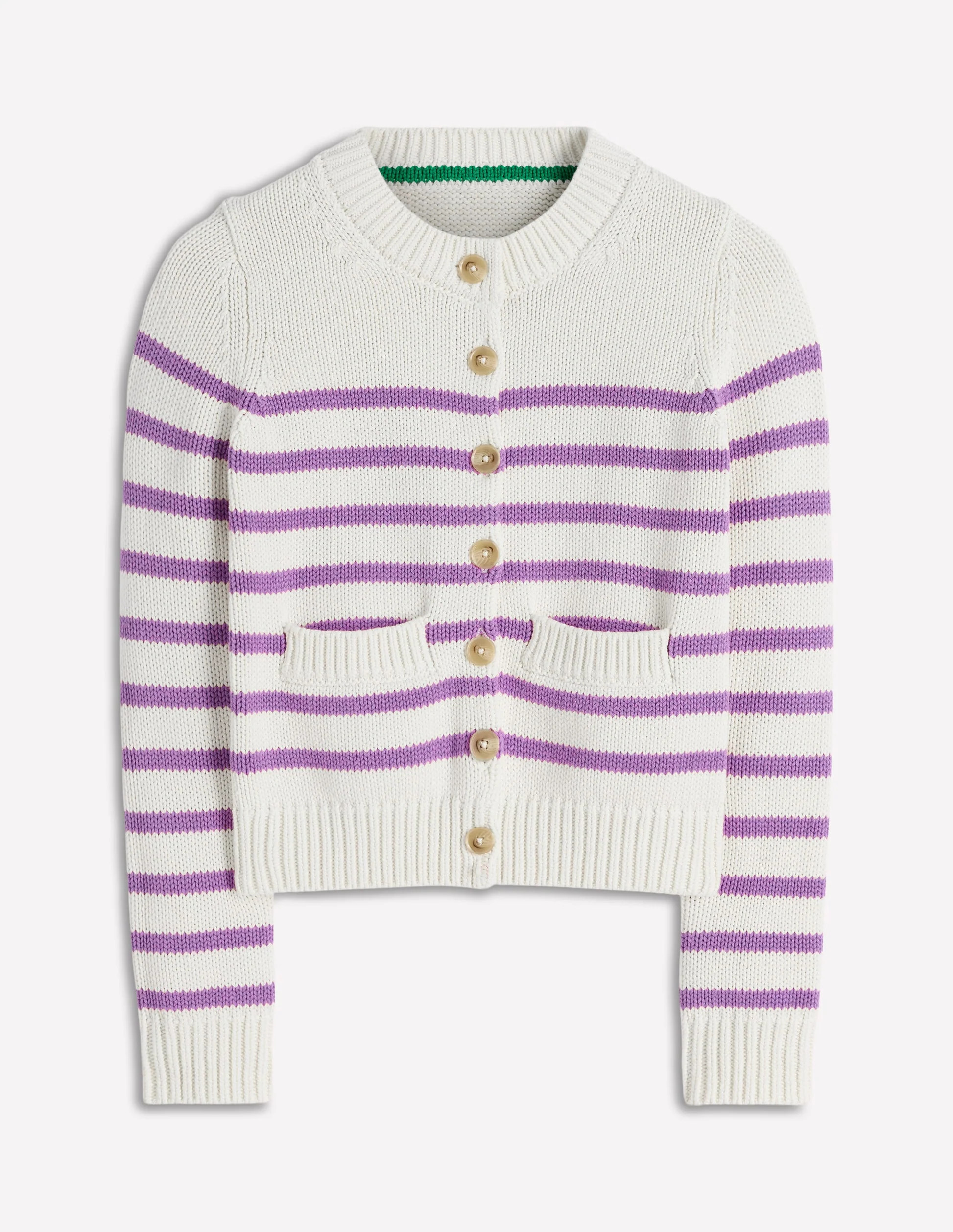 Lucy Chunky Cotton Cardigan-Warm Ivory/ Mulberry Purple | Boden (US)