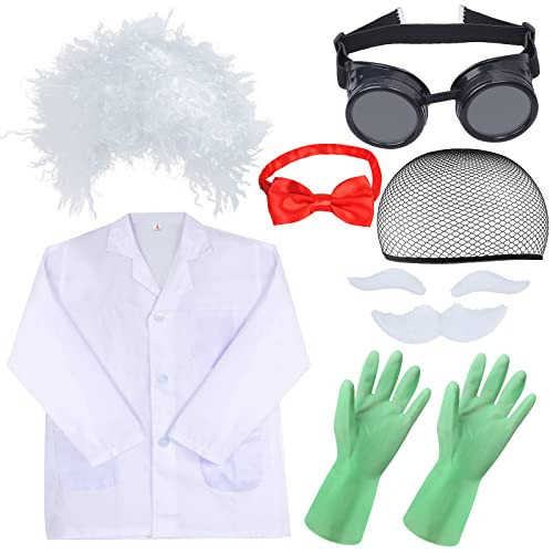 Yewong Kids Mad Scientist Costume Wig Lab Coat Goggles for Halloween School Projects | Amazon (US)