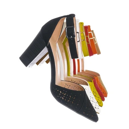 Topper30 by Forever Link Block Heel Pointed Toe Pump - Women d Orsay Ankle Strap Cutout | Walmart (US)