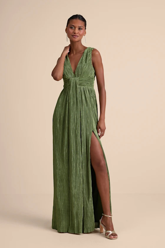 Melitta Olive Green Plisse Sash Maxi Dress | Lulus