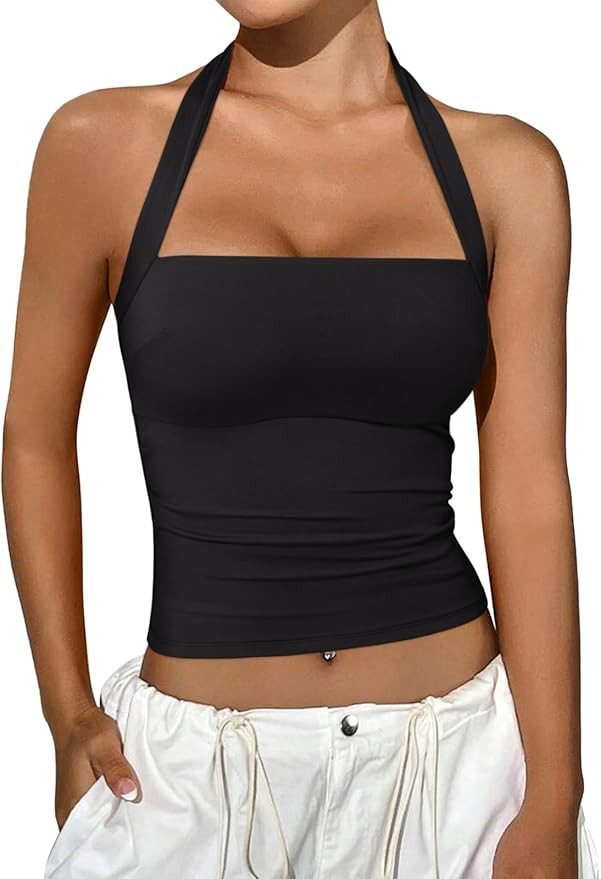 REORIA Halter Tops for Women Summer Sleeveless Going Out Outfits Y2K Trendy Cute Crop Tank Top Cl... | Amazon (US)