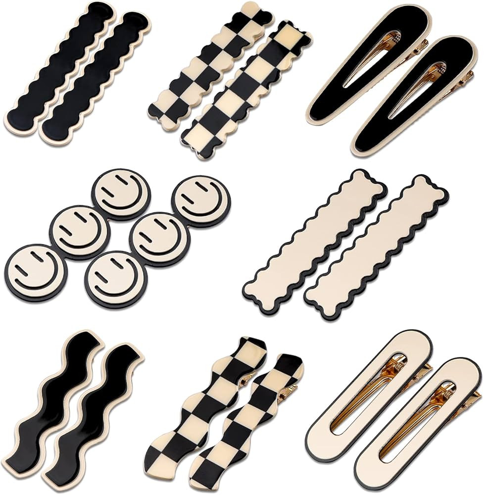 16 PCS Magicsky Simple No Bend Hair Clips, Black White Checker Hair Barrettes, No Crease Wave Geo... | Amazon (US)