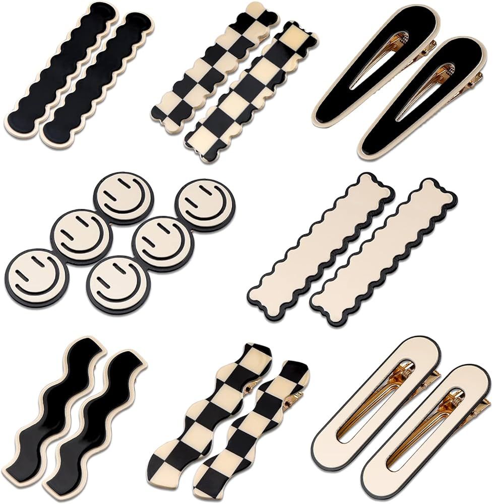 16 PCS Magicsky Simple No Bend Hair Clips, Black White Checker Barrettes, No Crease Wave Geometri... | Amazon (US)