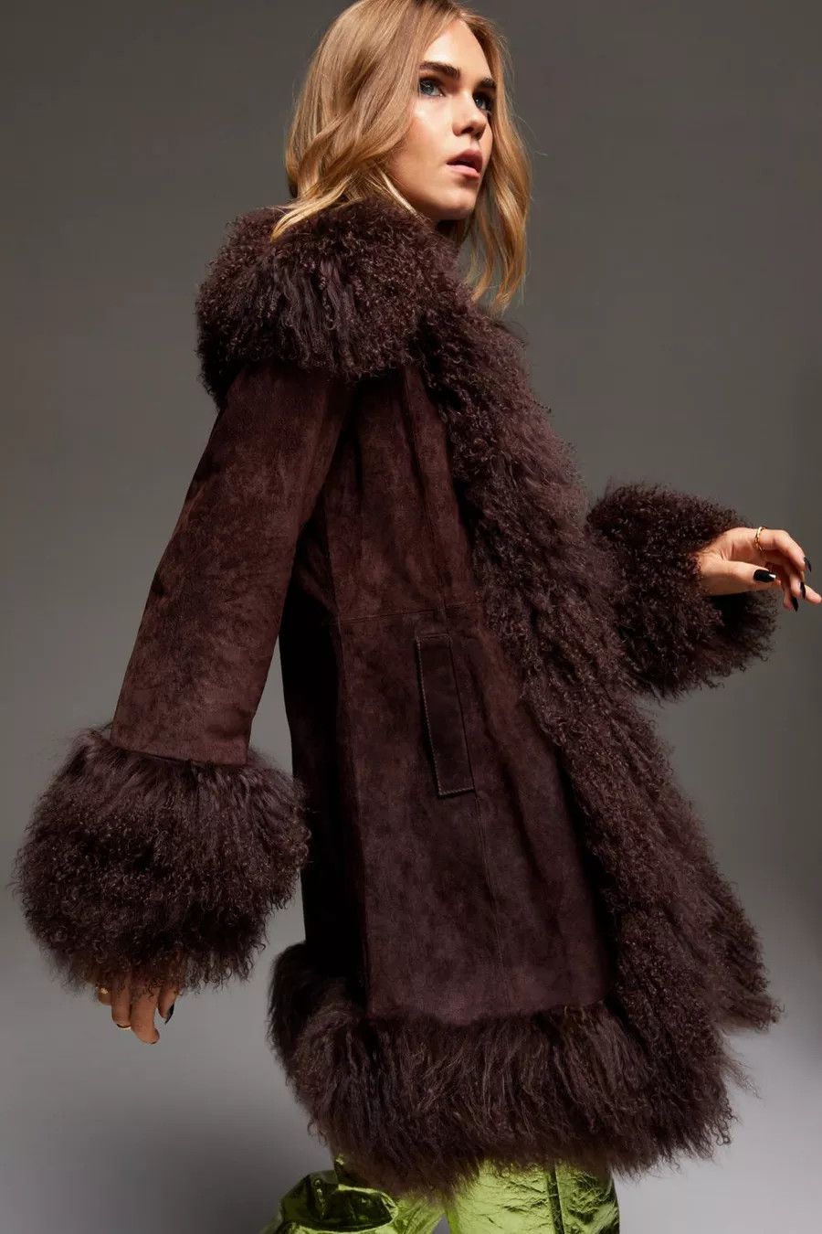 Real Suede & Mongolian Fur Trim Vintage Look Coat | Nasty Gal US