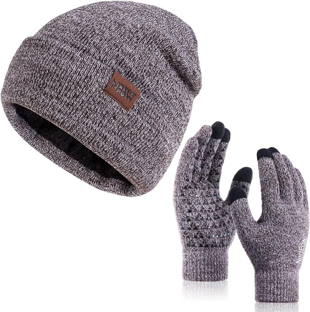 Winter 1-3 PCS Beanie Hat Gloves Scarf for Men and Women, Knit Fleece Lined Warm Touchscreen Glov... | Amazon (US)