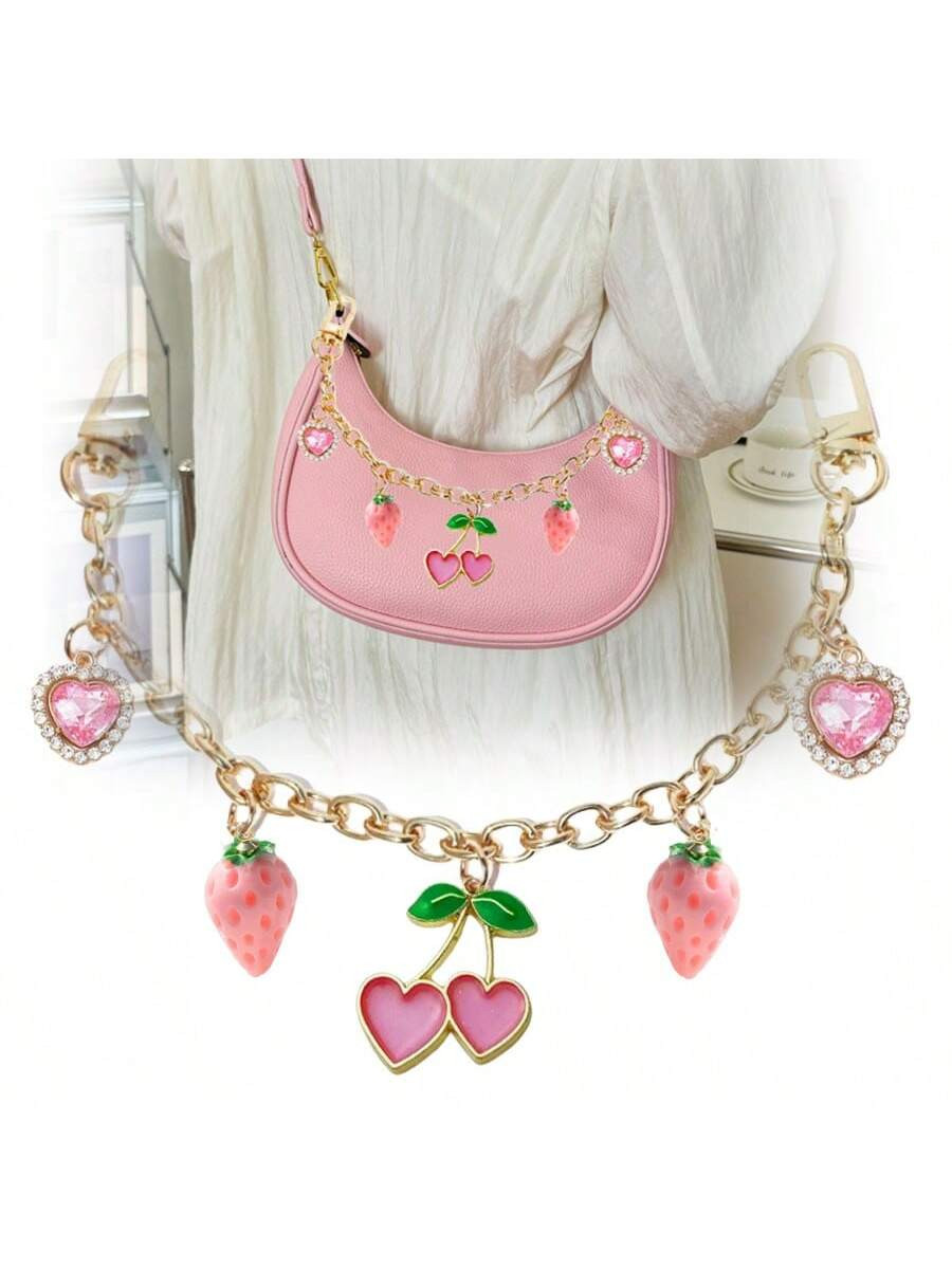 Trends10.6 Inch/27cm Pink Hearts Strawberry Cherry Purse Bag Chain Charm Bag Decoration Chain Pen... | SHEIN