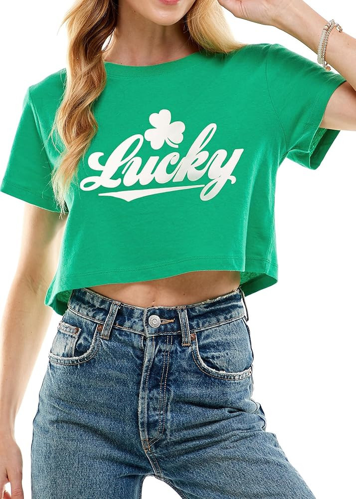 Funny St Patricks Day Outfits Shirt Women Sexy Saint Patricks Day Shamrock Clover Crop Tops for T... | Amazon (US)