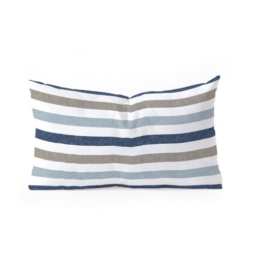 Seaside Blues Linen Striped Oblong Pillow | Caron's Beach House