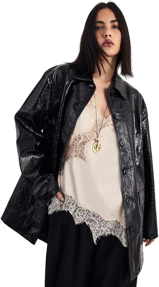 Nasty Gal Croc Vinyl Faux Leather Clean Jacket | Amazon (US)