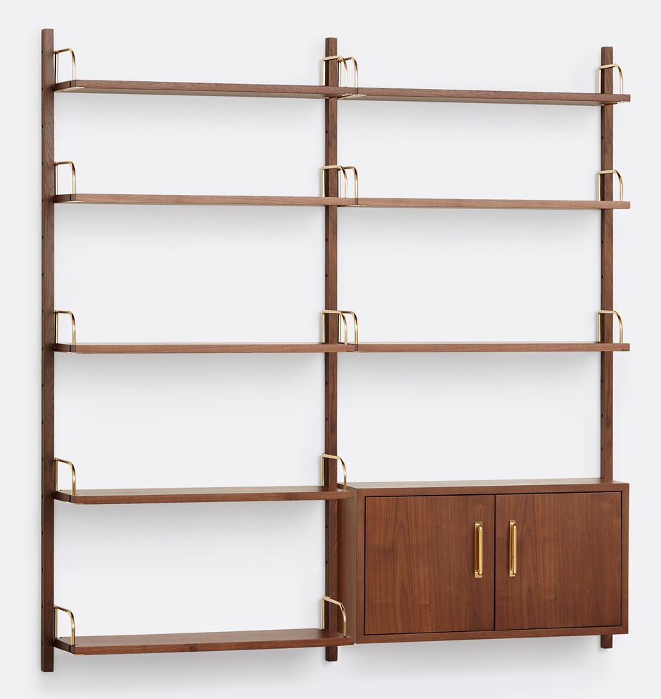 Hart Modular Walnut Double Shelving Unit with Cabinet | Rejuvenation