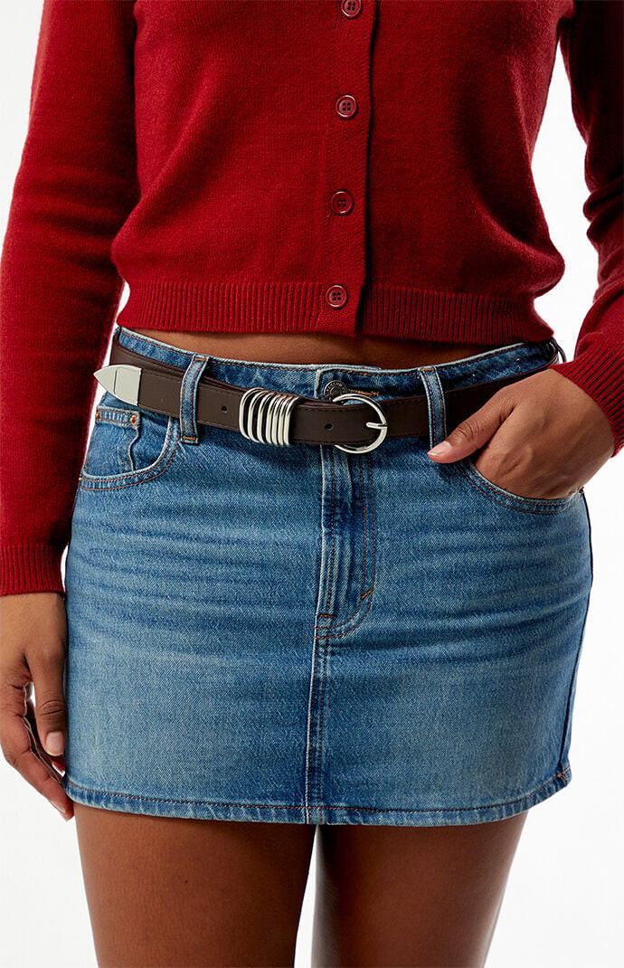 Faux Leather Round Metal Buckle Belt in Brown | PacSun
