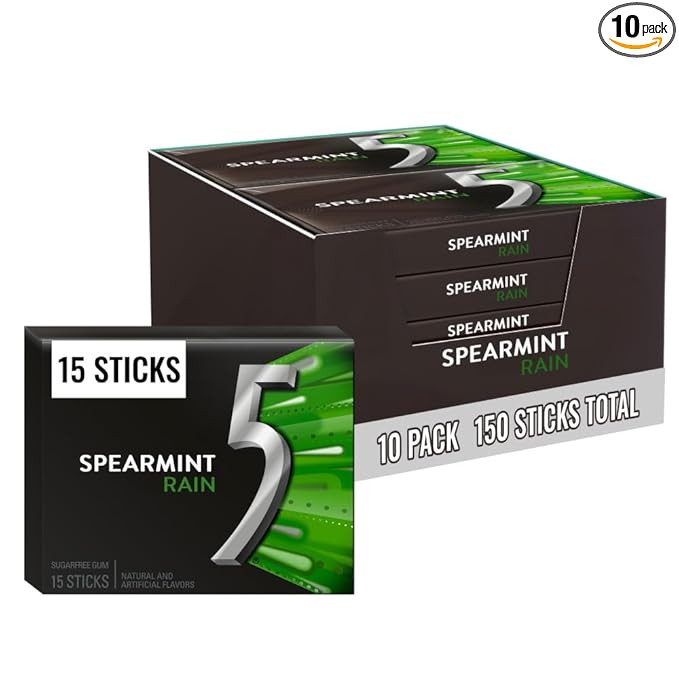 5 Gum Spearmint Rain Sugar Free Chewing Gum Bulk, 15 Stick Box (Pack of 10) | Amazon (US)