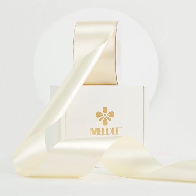 MEEDEE Ivory Satin Ribbon 2 Inch Ivory Ribbon Lux Satin Double Faced Ribbon by 25 Yards Ivory Sil... | Amazon (US)
