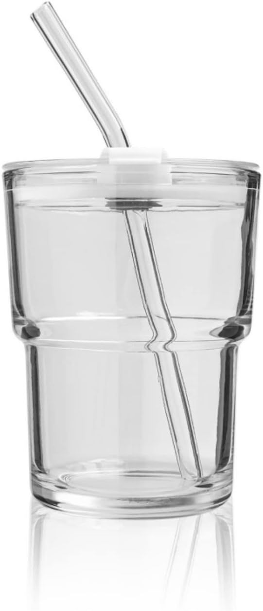 cosnou 13OZ/400ML Ice Coffee Glass Tumbler with Straw and Lid Sealed Carry On, Thick Wall Water G... | Amazon (US)