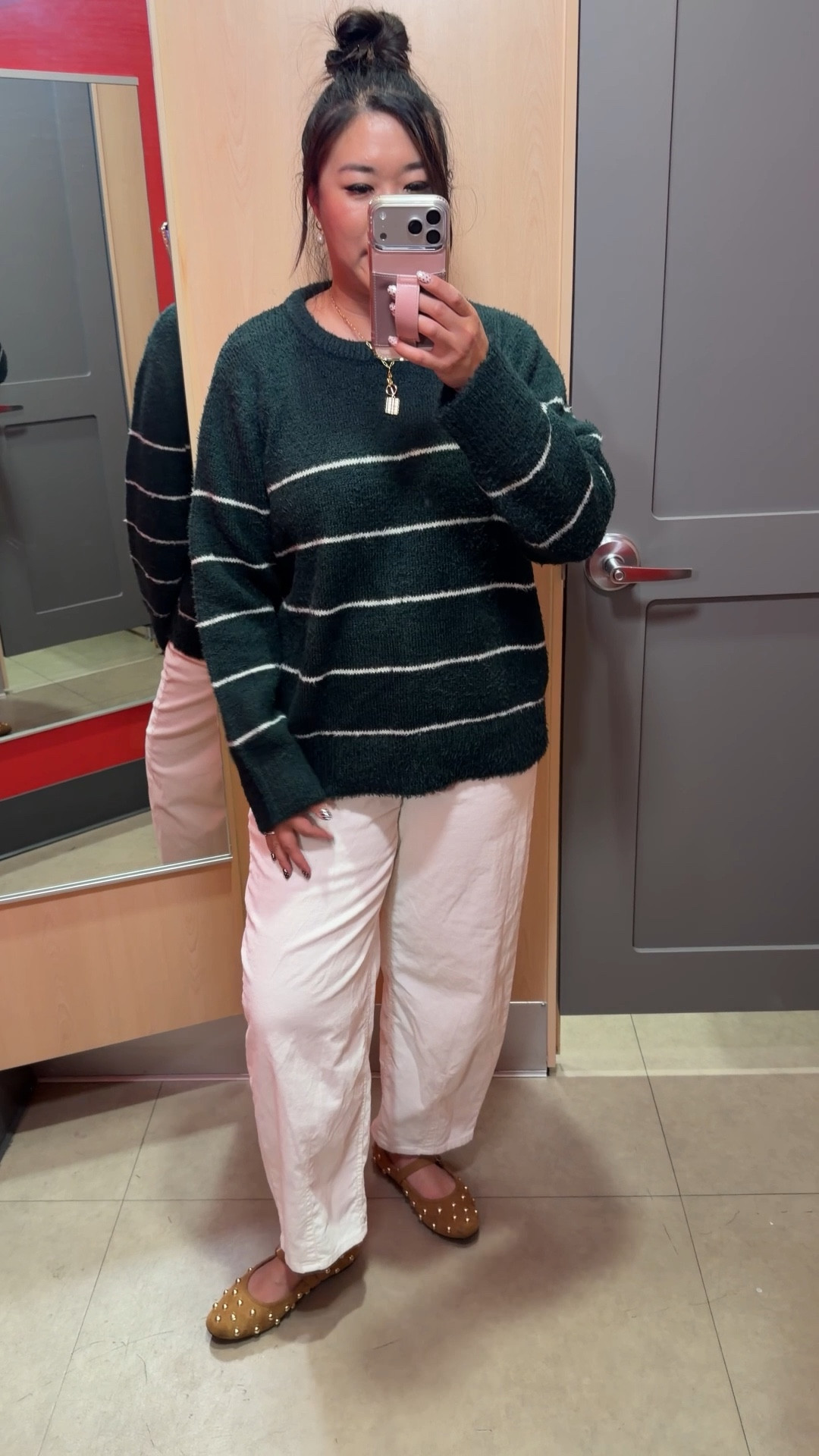 Target Fall or Holiday outfit
Green Striped Sweater: Large
Corduroy Barrel: 8 