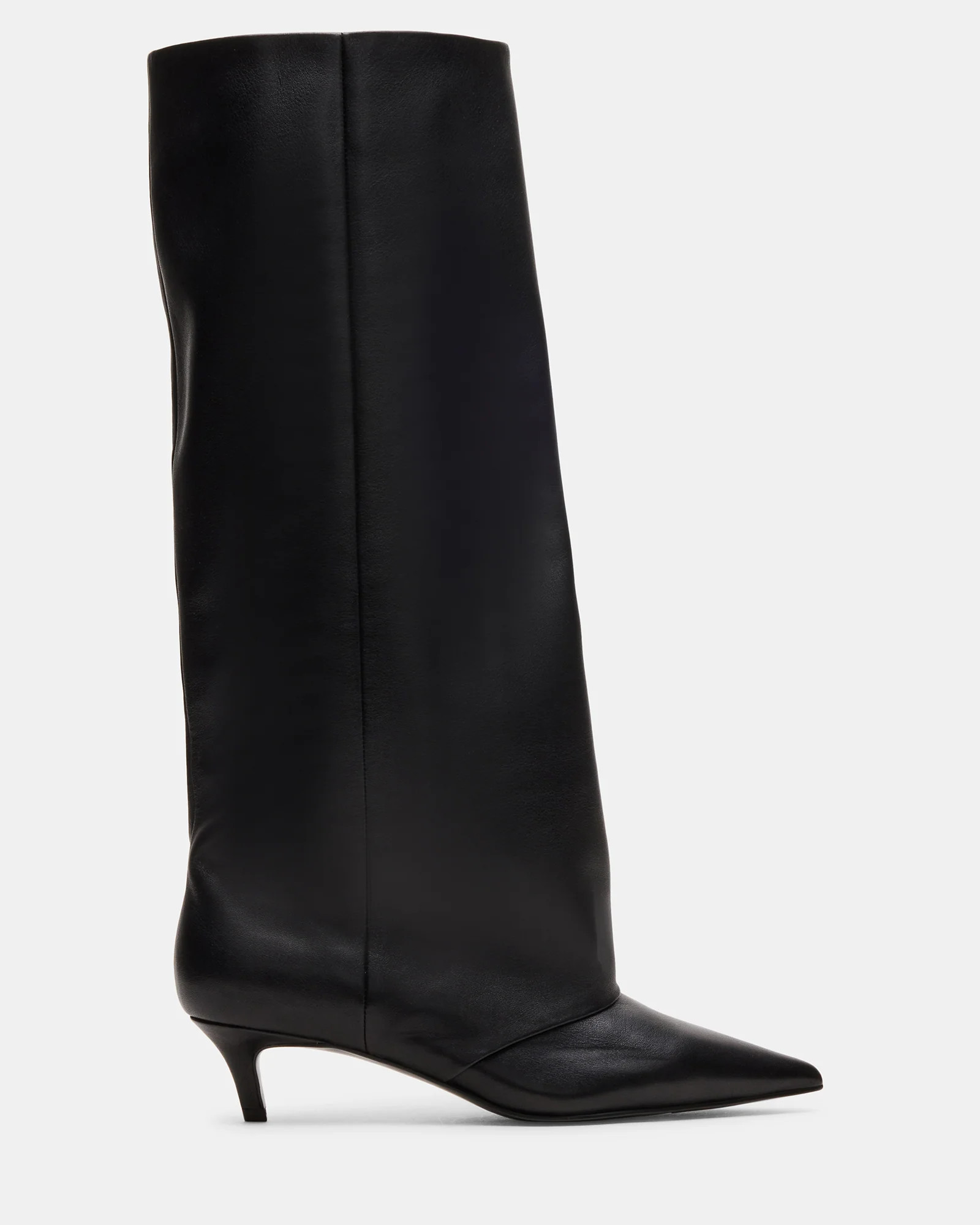LUCA Black Leather Pointed-Toe Cuffed Kitten Heel Women's Boot | Steve Madden (US)