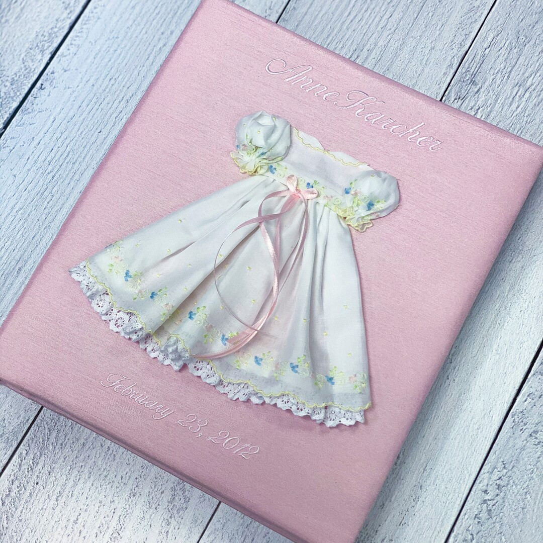 Embroidered Flowers on Dress Baby Memory Book in Shantung - Etsy | Etsy (US)