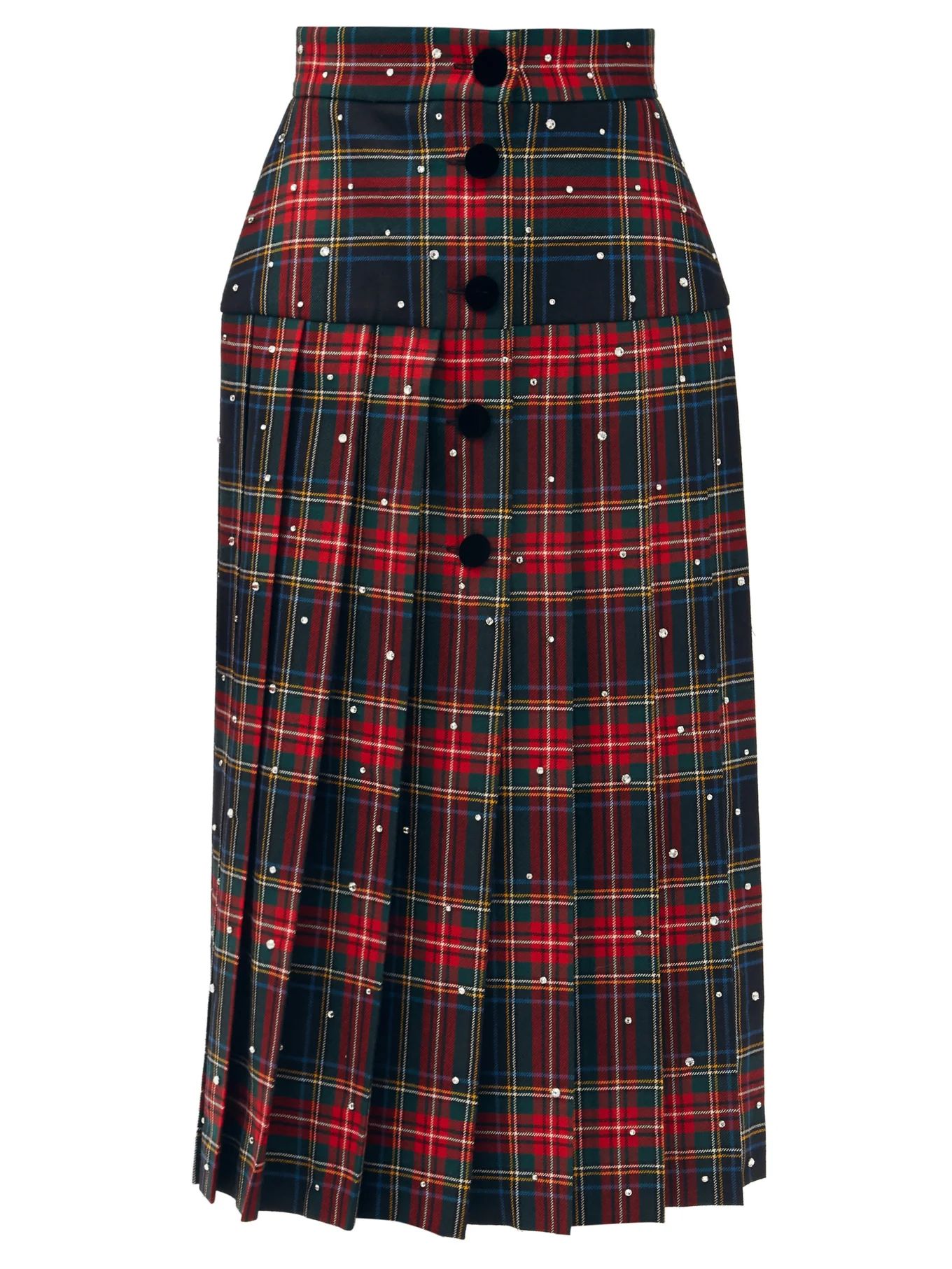 Crystal-embellished pleated wool tartan midi skirt | Miu Miu | Matches (US)