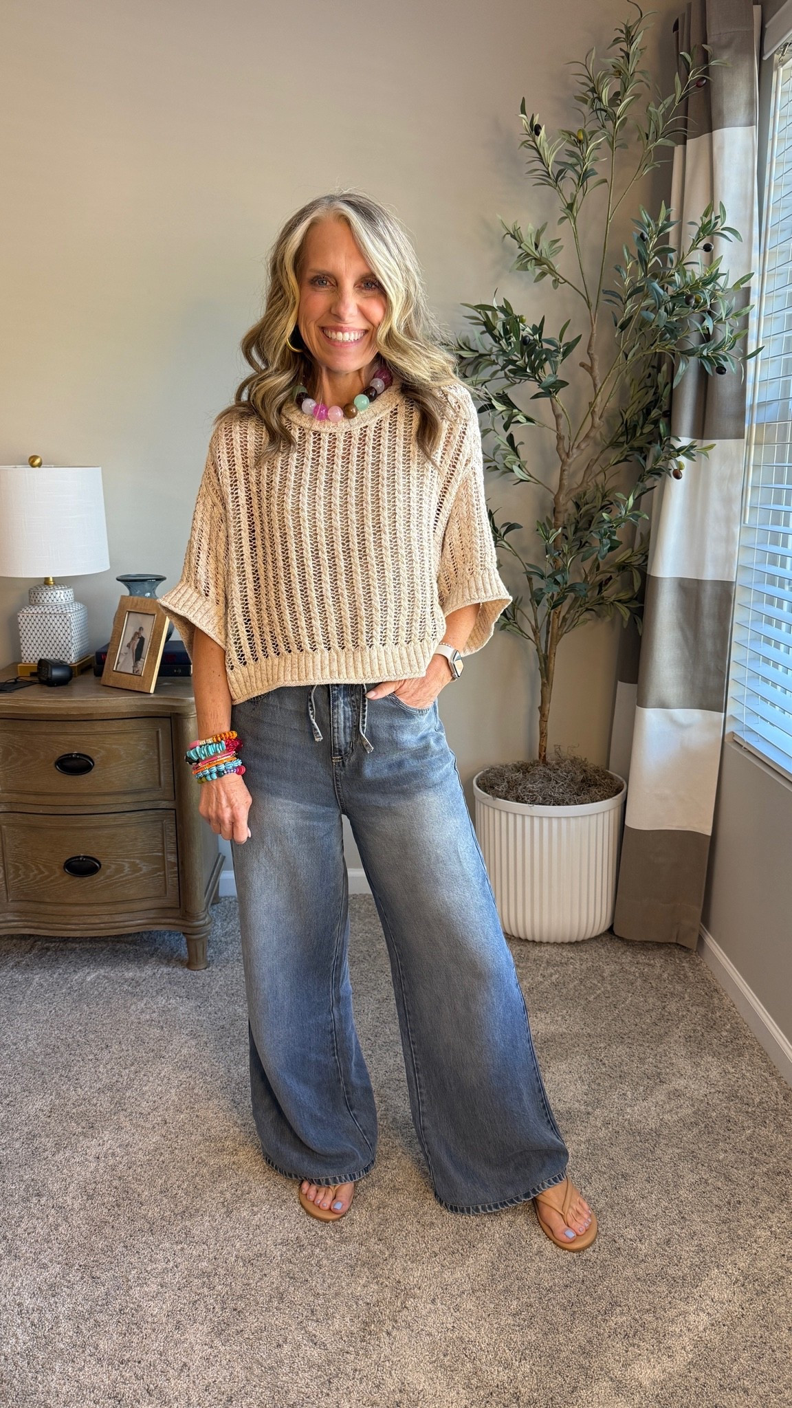 I found the cutest open knit sweater perfect for summer when you want your arms covered. Wearing XS and small jeans. Use COAST20 On Allie + Bess

#LTKgrwm #LTKootd #LTKOver40