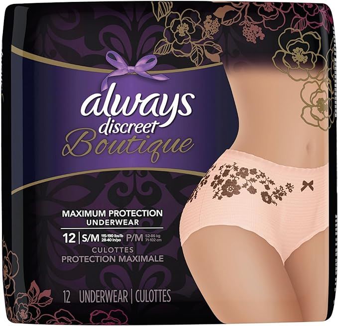 12 Count (1 Package) Small/Medium, Always Discreet Incontinence Underwear for Women, Maximum Abso... | Amazon (US)