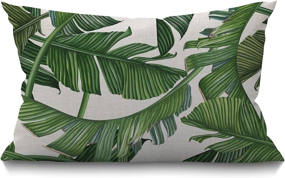 Smooffly Tropical Dense Jungle Palm Leaves Cotton Linen Throw Lumbar Waist Pillow Case Cushion Co... | Amazon (US)