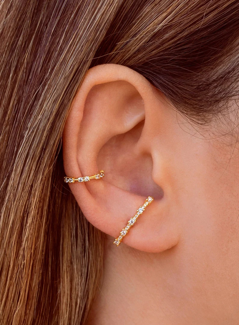 Minimalist Pave & 4 Prongs Cz Ear Lobe Cuff Stud Earrings - Etsy | Etsy (US)