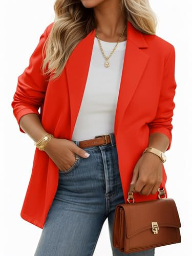 Cicy Bell Womens Casual Knit Blazer Long Sleeve Open Front Blazers Stretchy Work Office Suit Jackets with Pockets Orange | Amazon (US)