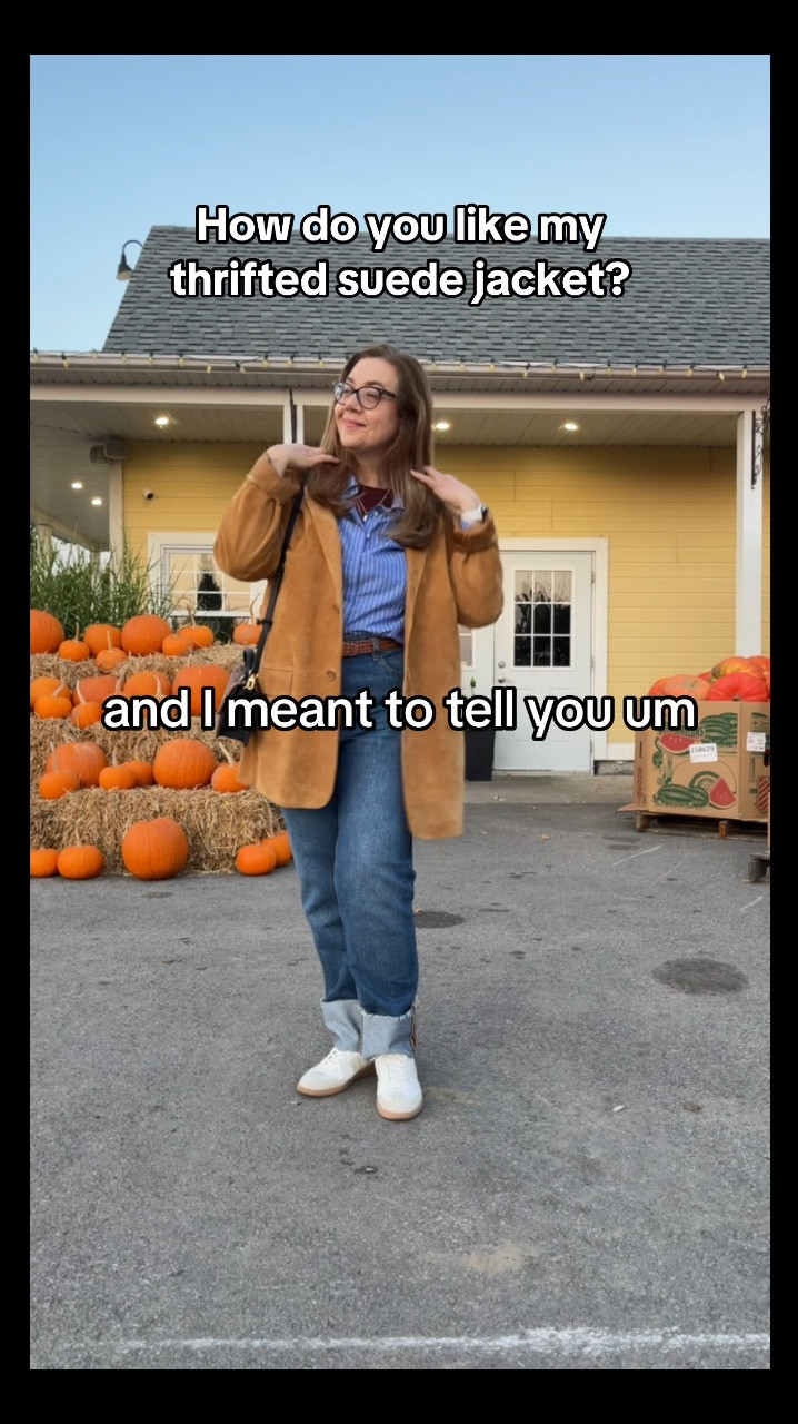 My Fall find - thrifted suede jacket. Do you wear thrifted clothes?  Shop my other outfit pieces here! #thriftedfashion #thriftedfinds #fitcheck #fallfashion #suede 

#LTKautumn #LTKcanada #LTKworkwear